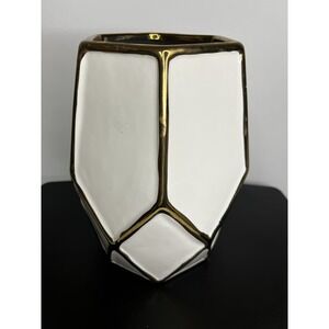 Large Ceramic Vase White Gold Accent Elegant Home Decor